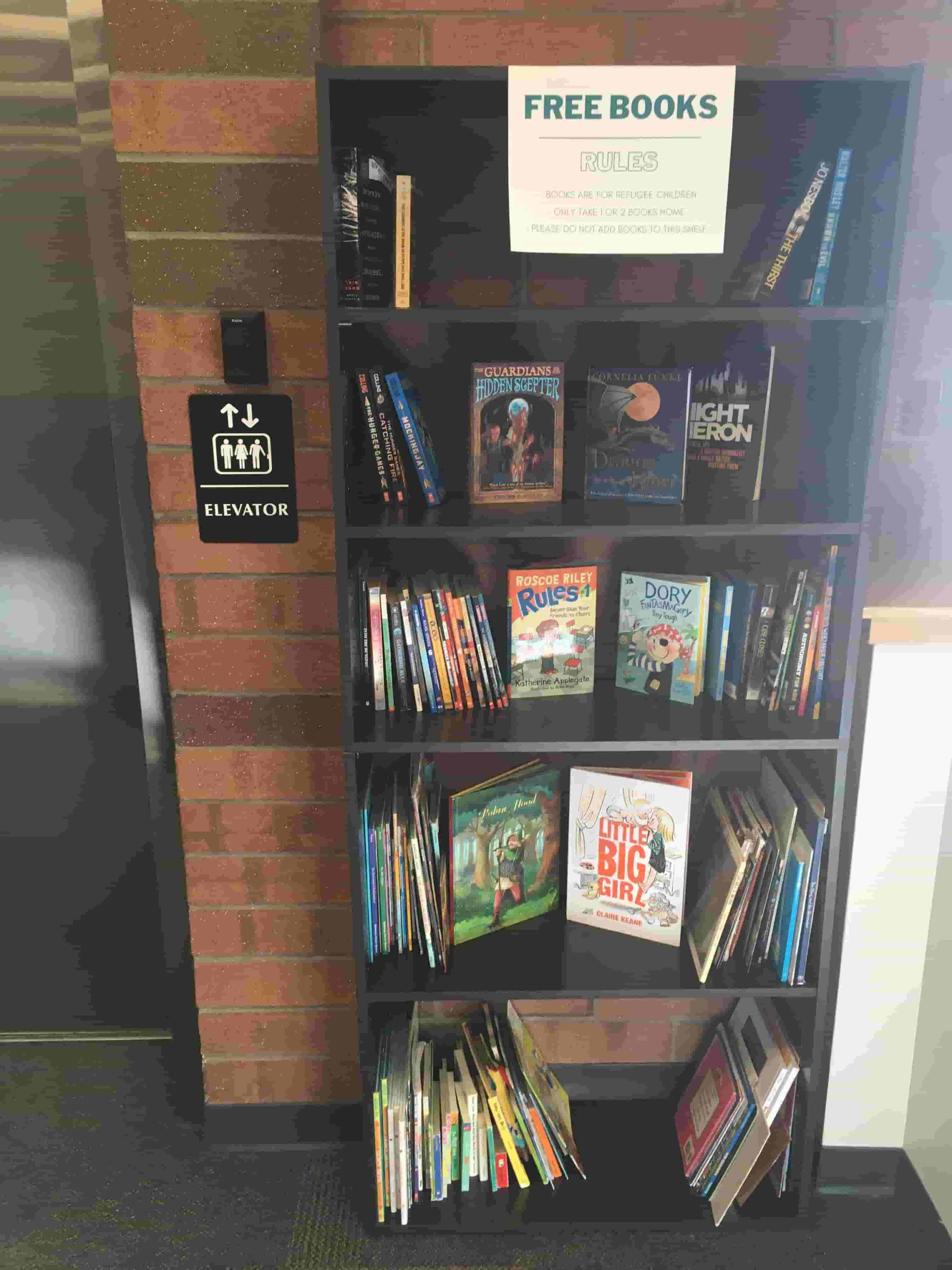 Bookshelf with donated books